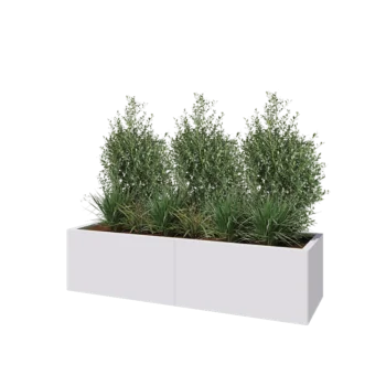 Jardinière XXL en acier - Rectangle - 160 x 50 x 40 cm - RAL9010 mat (blanc) - Avec plaque de fond