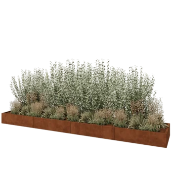 Jardinière XXL en acier Corten - Rectangle - 480 x 80 x 30 cm - Avec plaque de fond