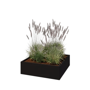 Jardinière en acier - Carré - 100 x 100 x 30 cm - RAL9005 mat (noir) - Avec plaque de fond