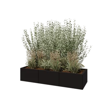 Jardinière XXL en acier - Rectangle - 150 x 50 x 30 cm - RAL9005 mat (noir) - Avec plaque de fond