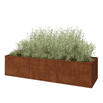 Jardinière XXL en acier Corten - Rectangle - 360 x 100 x 80 cm - Sanc plaque de fond