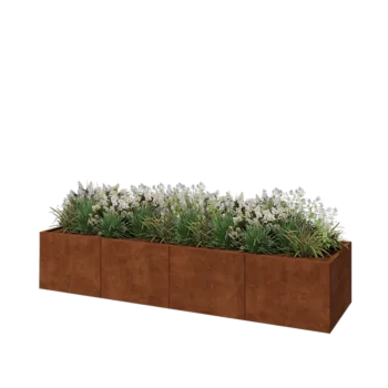 Jardinière XXL en acier Corten - Rectangle - 320 x 80 x 60 cm - Sanc plaque de fond