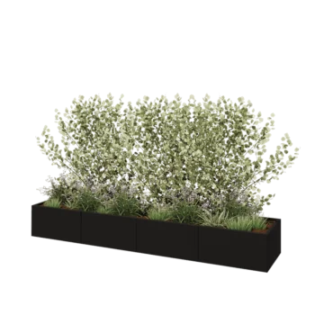 Jardinière XXL en acier - Rectangle - 320 x 60 x 40 cm - RAL9005 mat (noir) - Sanc plaque de fond