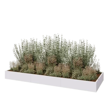 Jardinière XXL en acier - Rectangle - 360 x 120 x 30 cm - RAL9010 mat (blanc) - Avec plaque de fond