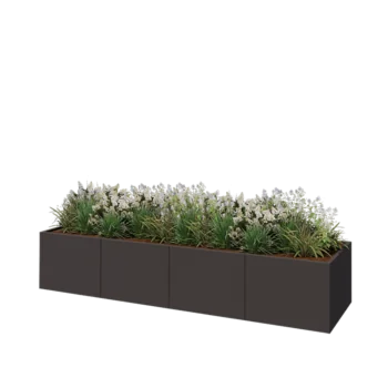 Jardinière XXL en acier - Rectangle - 320 x 80 x 60 cm - RAL7016 mat (gris anthracite) - Avec plaque de fond