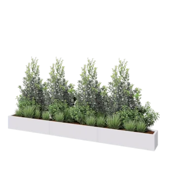Jardinière XXL en acier - Rectangle - 360 x 30 x 30 cm - RAL9010 mat (blanc) - Avec plaque de fond