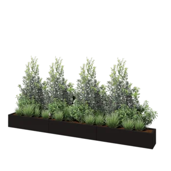 Jardinière XXL en acier - Rectangle - 360 x 30 x 30 cm - RAL9005 mat (noir) - Sanc plaque de fond