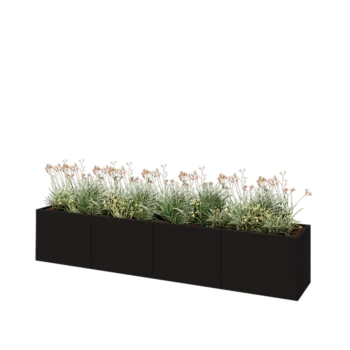 Jardinière XXL en acier - Rectangle - 320 x 50 x 60 cm - RAL9005 mat (noir) - Avec plaque de fond
