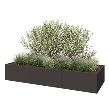 Jardinière XXL en acier - Rectangle - 360 x 120 x 60 cm - RAL7016 mat (gris anthracite) - Avec plaque de fond
