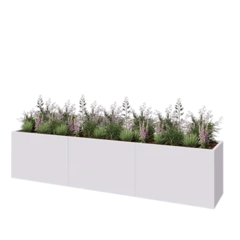 Jardinière XXL en acier - Rectangle - 360 x 60 x 80 cm - RAL9010 mat (blanc) - Sanc plaque de fond