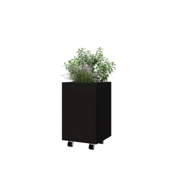 Jardinière en acier - Carré - 40 x 40 x 60 cm - RAL9005 mat (noir) - Avec plaque de fond - Avec roulettes
