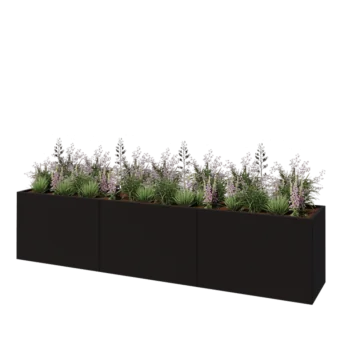 Jardinière XXL en acier - Rectangle - 360 x 60 x 80 cm - RAL9005 mat (noir) - Sanc plaque de fond