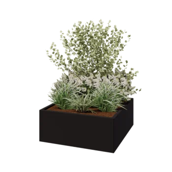 Jardinière en acier - Carré - 100 x 100 x 40 cm - RAL9005 mat (noir) - Sanc plaque de fond