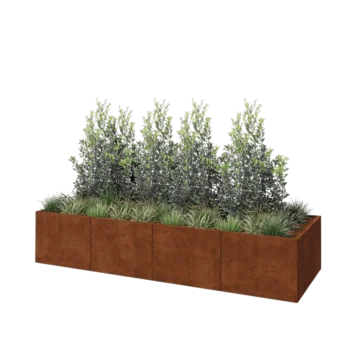 Jardinière XXL en acier Corten - Rectangle - 320 x 100 x 60 cm - Sanc plaque de fond