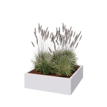 Jardinière en acier - Carré - 100 x 100 x 30 cm - RAL9010 mat (blanc) - Sanc plaque de fond
