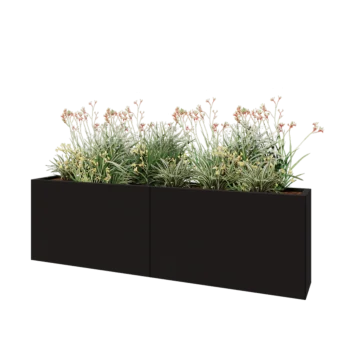 Jardinière XXL en acier - Rectangle - 200 x 30 x 60 cm - RAL9005 mat (noir) - Avec plaque de fond