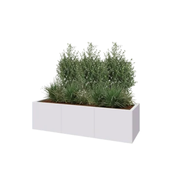Jardinière XXL en acier - Rectangle - 150 x 50 x 40 cm - RAL9010 mat (blanc) - Avec plaque de fond