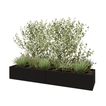 Jardinière XXL en acier - Rectangle - 200 x 50 x 30 cm - RAL9005 mat (noir) - Sanc plaque de fond