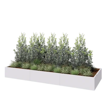 Jardinière XXL en acier - Rectangle - 360 x 120 x 40 cm - RAL9010 mat (blanc) - Avec plaque de fond