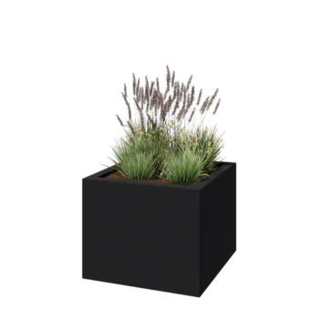 Jardinière en polyester - Carré - 100 x 100 x 80 cm - RAL7021 mat (gris noir) - Avec fond