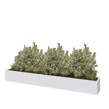 Jardinière XXL en acier - Rectangle - 360 x 40 x 40 cm - RAL9010 mat (blanc) - Avec plaque de fond