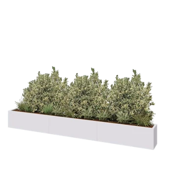 Jardinière XXL en acier - Rectangle - 360 x 30 x 40 cm - RAL9010 mat (blanc) - Avec plaque de fond
