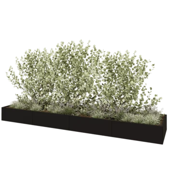 Jardinière XXL en acier - Rectangle - 480 x 100 x 40 cm - RAL9005 mat (noir) - Avec plaque de fond