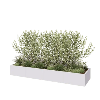 Jardinière XXL en acier - Rectangle - 320 x 80 x 40 cm - RAL9010 mat (blanc) - Avec plaque de fond