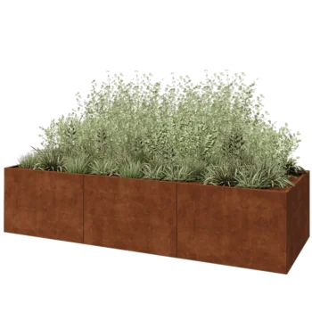 Jardinière XXL en acier Corten - Rectangle - 360 x 120 x 80 cm - Avec plaque de fond