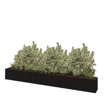 Jardinière XXL en acier - Rectangle - 360 x 30 x 40 cm - RAL9005 mat (noir) - Sanc plaque de fond