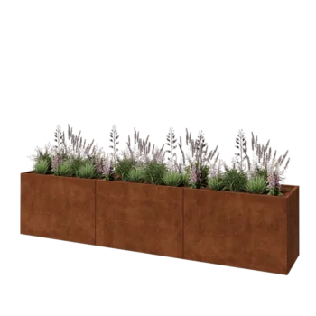 Jardinière XXL en acier Corten - Rectangle - 360 x 60 x 80 cm - Avec plaque de fond