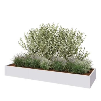 Jardinière XXL en acier - Rectangle - 360 x 100 x 40 cm - RAL9010 mat (blanc) - Avec plaque de fond