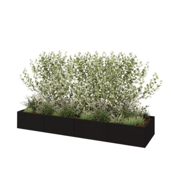 Jardinière XXL en acier - Rectangle - 320 x 80 x 40 cm - RAL9005 mat (noir) - Sanc plaque de fond