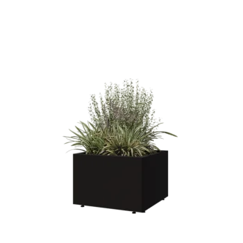 Jardinière en acier - Carré - 60 x 60 x 40 cm - RAL9005 mat (noir) - Avec plaque de fond - Avec pieds