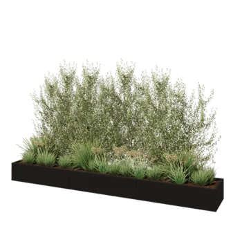 Jardinière XXL en acier - Rectangle - 360 x 50 x 30 cm - RAL9005 mat (noir) - Avec plaque de fond