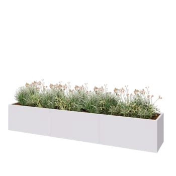 Jardinière XXL en acier - Rectangle - 360 x 60 x 60 cm - RAL9010 mat (blanc) - Avec plaque de fond
