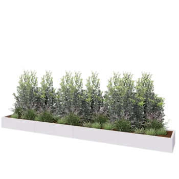Jardinière XXL en acier - Rectangle - 480 x 60 x 30 cm - RAL9010 mat (blanc) - Avec plaque de fond
