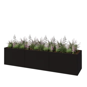 Jardinière XXL en acier - Rectangle - 360 x 80 x 80 cm - RAL9005 mat (noir) - Sanc plaque de fond