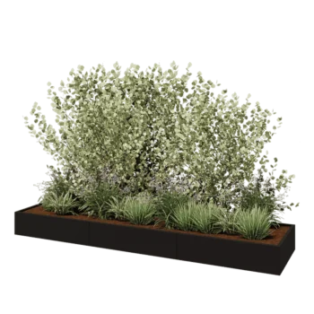 Jardinière XXL en acier - Rectangle - 360 x 80 x 30 cm - RAL9005 mat (noir) - Avec plaque de fond