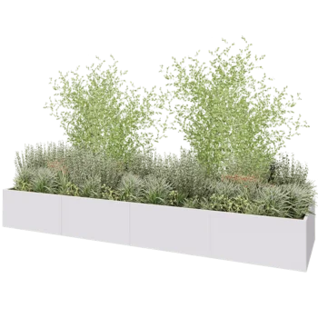 Jardinière XXL en acier - Rectangle - 480 x 120 x 60 cm - RAL9010 mat (blanc) - Avec plaque de fond