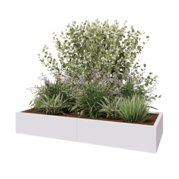 Jardinière XXL en acier - Rectangle - 200 x 80 x 30 cm - RAL9010 mat (blanc) - Avec plaque de fond