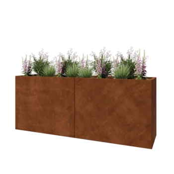 Jardinière XXL en acier Corten - Rectangle - 200 x 50 x 80 cm - Sanc plaque de fond
