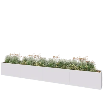 Jardinière XXL en acier - Rectangle - 480 x 40 x 60 cm - RAL9010 mat (blanc) - Avec plaque de fond
