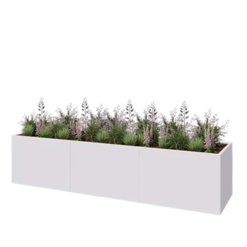 Jardinière XXL en acier - Rectangle - 360 x 80 x 80 cm - RAL9010 mat (blanc) - Avec plaque de fond