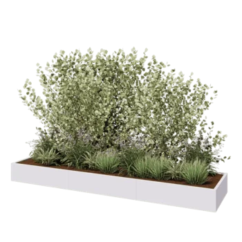 Jardinière XXL en acier - Rectangle - 360 x 80 x 30 cm - RAL9010 mat (blanc) - Sanc plaque de fond