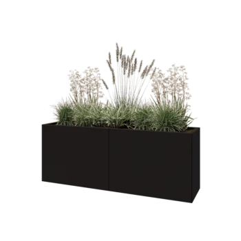 Jardinière XXL en acier - Rectangle - 160 x 40 x 60 cm - RAL9005 mat (noir) - Avec plaque de fond
