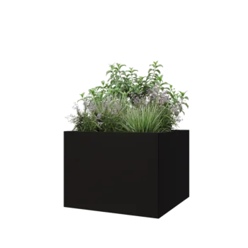 Jardinière en acier - Carré - 80 x 80 x 60 cm - RAL9005 mat (noir) - Avec plaque de fond