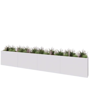 Jardinière XXL en acier - Rectangle - 480 x 30 x 80 cm - RAL9010 mat (blanc) - Avec plaque de fond