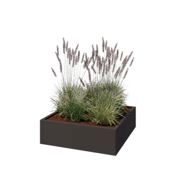 Jardinière en acier - Carré - 100 x 100 x 30 cm - RAL7016 mat (gris anthracite) - Avec plaque de fond