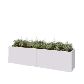 Jardinière XXL en acier - Rectangle - 320 x 60 x 80 cm - RAL9010 mat (blanc) - Avec plaque de fond